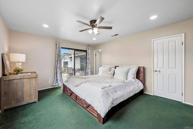 3048 Jason Rd, Fallbrook, CA 92028 - bedroom with carpet, recessed lighting, baseboards, ceiling fan, and access to outside