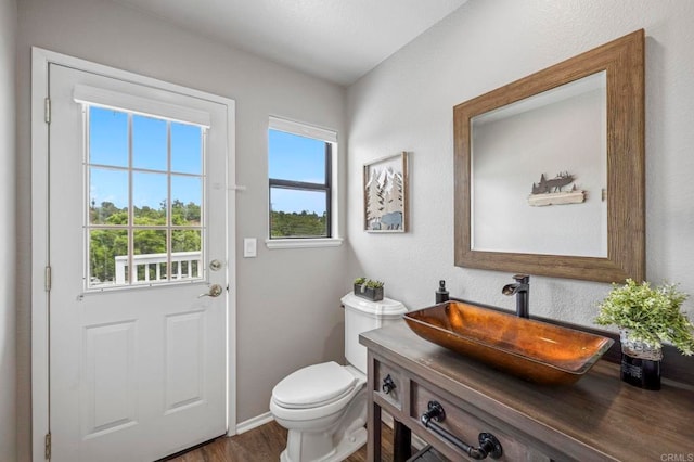 3048 Jason Rd, Fallbrook, CA 92028 - half bath with toilet, wood finished floors, baseboards, and vanity