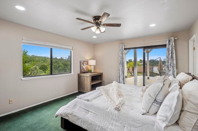 3048 Jason Rd, Fallbrook, CA 92028 - carpeted bedroom with multiple windows, baseboards, access to outside, recessed lighting, and ceiling fan