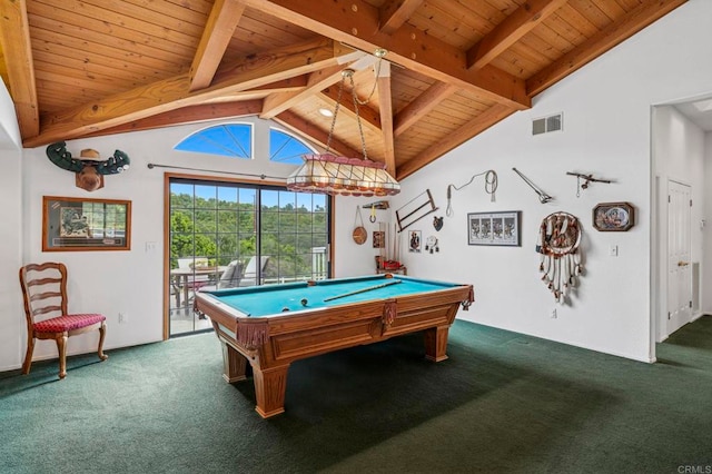 3048 Jason Rd, Fallbrook, CA 92028 - playroom with wood ceiling, carpet flooring, and billiards table