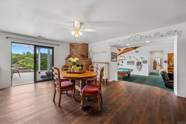 3048 Jason Rd, Fallbrook, CA 92028 - dining area featuring hardwood / wood-style flooring, billiards, and a ceiling fan
