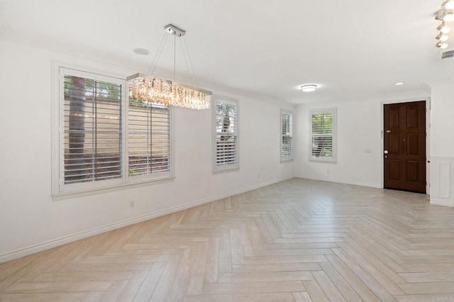 2705 Plumeria Dr, Carlsbad, CA 92009 - unfurnished dining area featuring baseboards, recessed lighting, an inviting chandelier, and visible vents