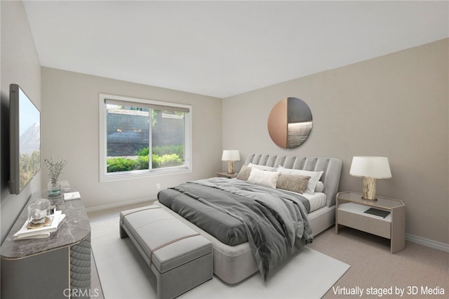 bedroom with carpet flooring and baseboards