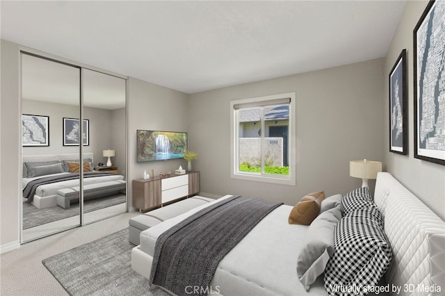 bedroom featuring baseboards, a closet, and carpet