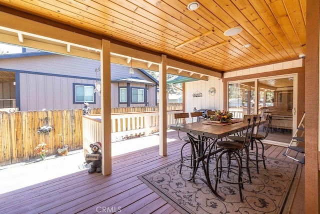 wooden deck featuring fence and outdoor dining space