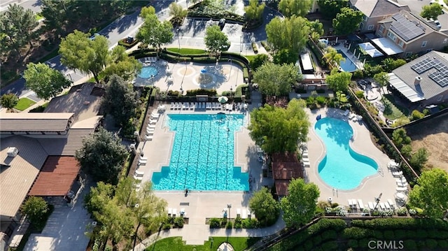 drone / aerial view of a pool area