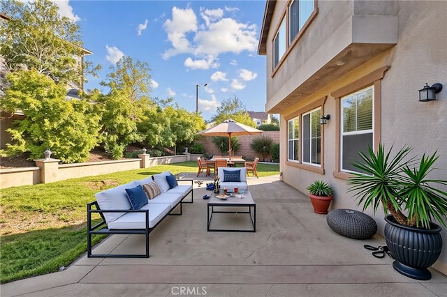 view of patio featuring an outdoor hangout area and outdoor dining area
