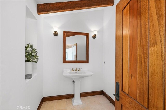 2516 Temple Hills Dr, Laguna Beach, CA 92651 - bathroom with beam ceiling, baseboards, and a sink