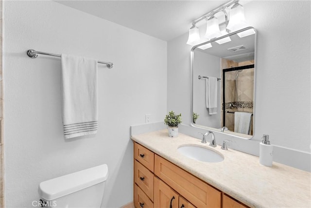 5431 Via Ontiveros, Yorba Linda, CA 92887 - bathroom with toilet, a shower with door, vanity, and visible vents