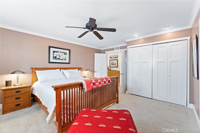 2245 Avenida Salvador, San Clemente, CA 92672 - bedroom with crown molding, carpet floors, a closet, ceiling fan, and recessed lighting