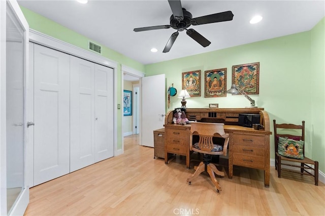 2245 Avenida Salvador, San Clemente, CA 92672 - office with light wood finished floors, baseboards, recessed lighting, and ceiling fan
