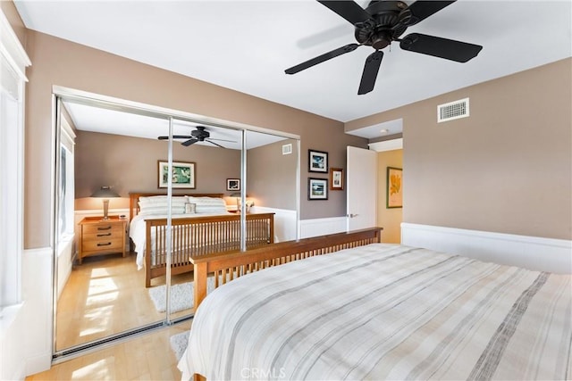 2245 Avenida Salvador, San Clemente, CA 92672 - bedroom with light wood-type flooring, a closet, and ceiling fan
