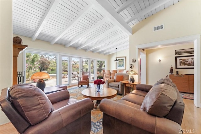 2245 Avenida Salvador, San Clemente, CA 92672 - living area with light wood-type flooring, high vaulted ceiling, healthy amount of natural light, and beamed ceiling