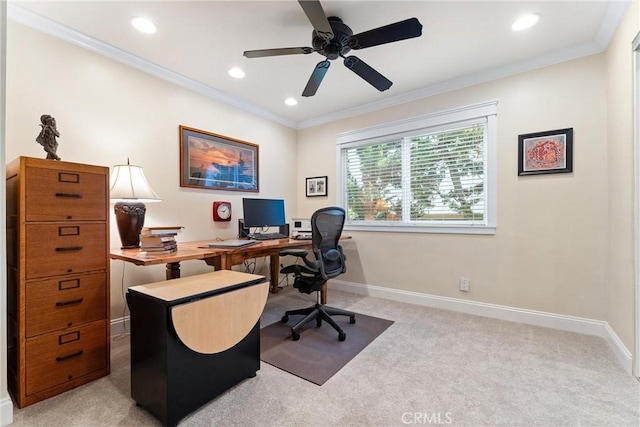 2245 Avenida Salvador, San Clemente, CA 92672 - office featuring carpet floors, ceiling fan, baseboards, recessed lighting, and crown molding