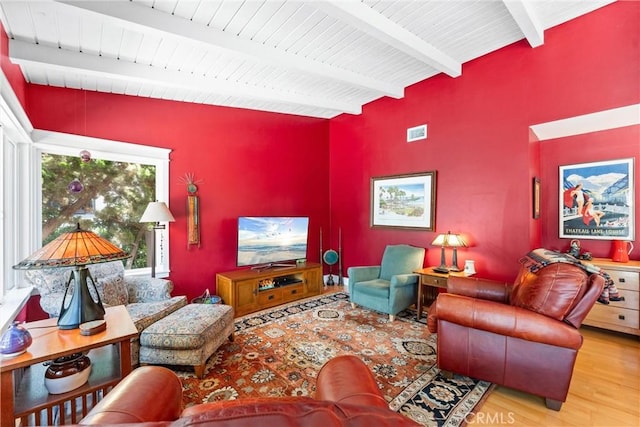 2245 Avenida Salvador, San Clemente, CA 92672 - living room with wood finished floors and wooden ceiling with exposed beams
