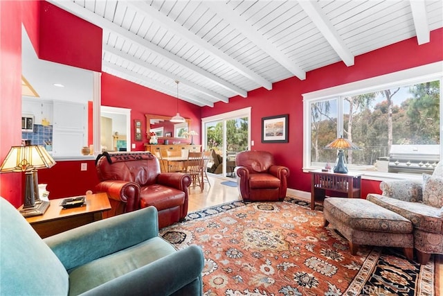 2245 Avenida Salvador, San Clemente, CA 92672 - living room with wood finished floors, baseboards, recessed lighting, and wooden ceiling