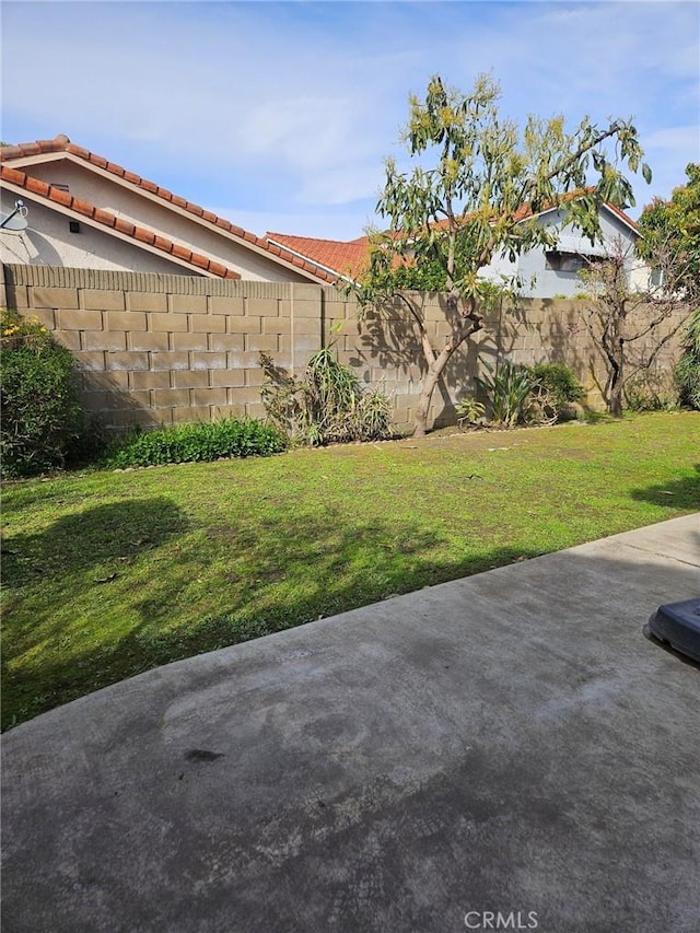 view of yard with fence and a patio area