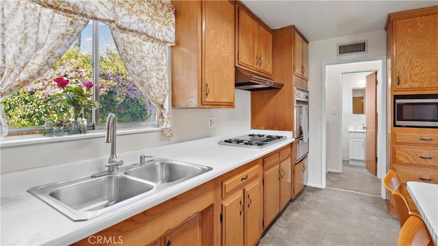 5427 Picker St, Riverside, CA 92503 - kitchen with a sink, stainless steel appliances, under cabinet range hood, and brown cabinetry