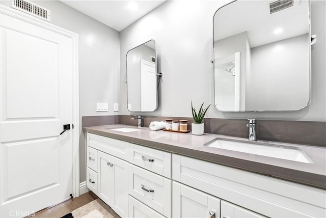 bathroom with visible vents, a sink, and double vanity
