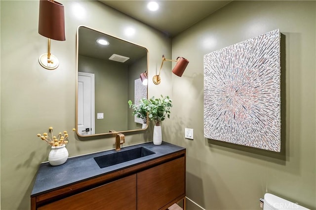 9 Jasmine Creek Dr, Corona Del Mar, CA 92625 - bathroom featuring vanity, recessed lighting, and toilet