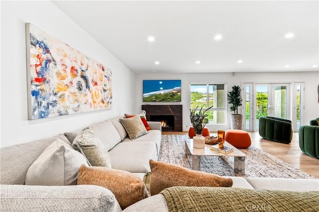 9 Jasmine Creek Dr, Corona Del Mar, CA 92625 - living area featuring light wood finished floors, recessed lighting, and a premium fireplace