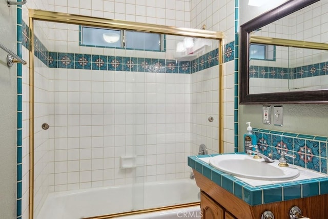23697 Bowl Rd, Crestline, CA 92325 - bathroom with vanity and bath / shower combo with glass door