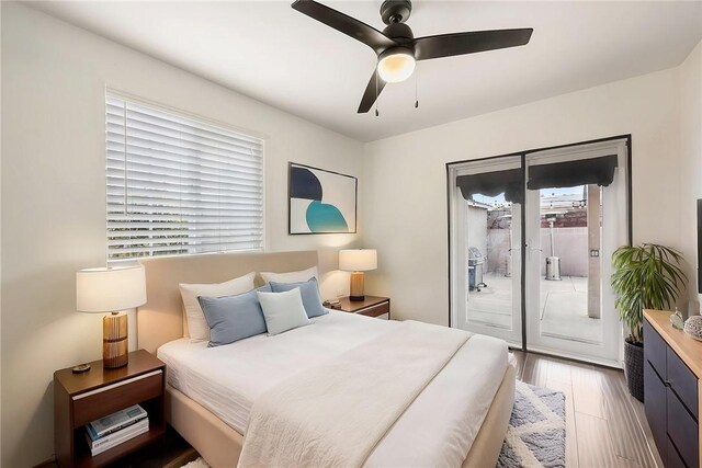 521 N Vine St, Anaheim, CA 92805 - bedroom with access to exterior, wood finished floors, and a ceiling fan