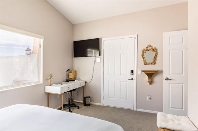 bedroom featuring baseboards, multiple windows, and carpet