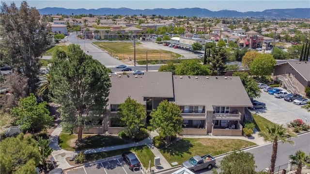 aerial view featuring a residential view and a mountain view