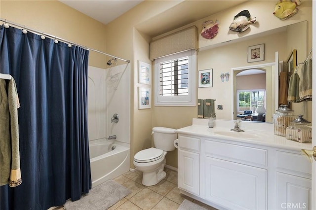 79260 Cool Reflection Ln, Quinta, CA 92253 - bathroom with tile patterned floors, vanity, toilet, and shower / tub combo