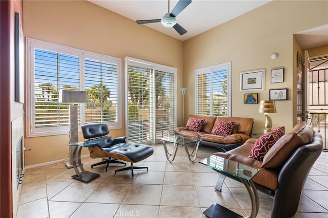 79260 Cool Reflection Ln, Quinta, CA 92253 - living area featuring ceiling fan, light tile patterned flooring, and baseboards