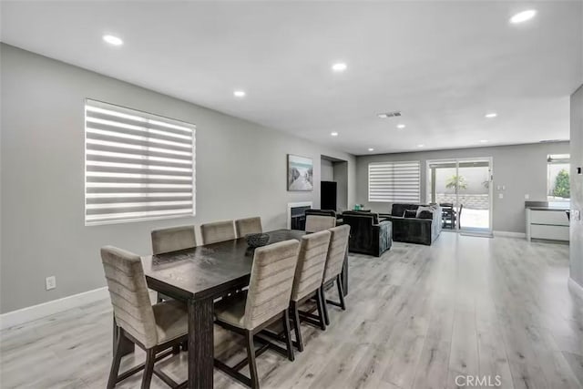 43118 Fiore St, Indio, CA 92203 - dining area featuring baseboards, light wood finished floors, recessed lighting, and visible vents