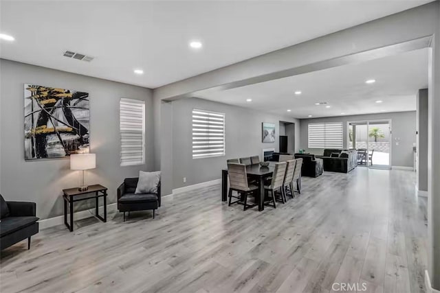 43118 Fiore St, Indio, CA 92203 - dining area with baseboards, recessed lighting, light wood-style flooring, and visible vents