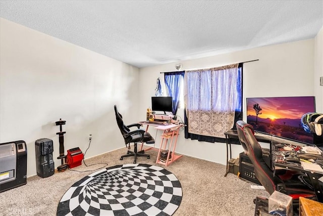 office featuring carpet and a textured ceiling
