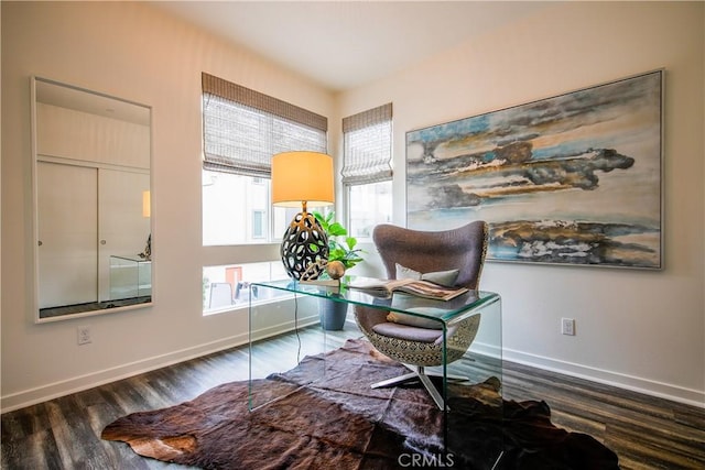 office area featuring baseboards, plenty of natural light, and wood finished floors