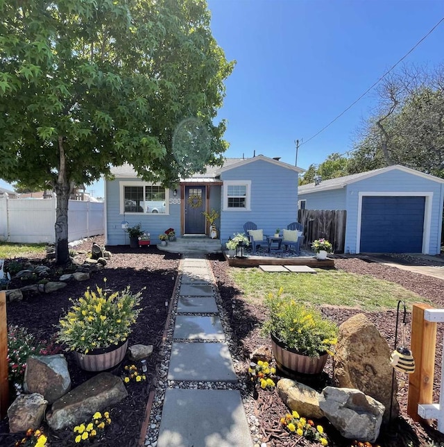 586 Del Mar Ave, Chula Vista, CA 91910 - ranch-style house with fence, an outbuilding, and a detached garage