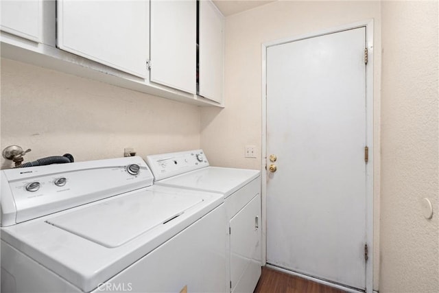 2757 Cape Dr, Corona, CA 92882 - laundry room featuring washing machine and dryer, cabinet space, and dark wood-style flooring