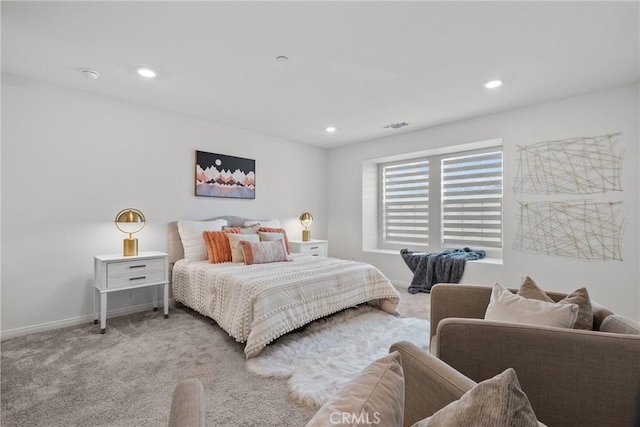 3981 E Huntington St, Ontario, CA 91761 - bedroom with carpet flooring, baseboards, visible vents, and recessed lighting