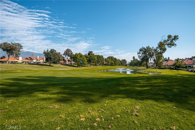 view of property's community featuring a water view and a lawn