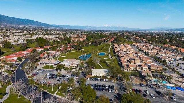 aerial view featuring a mountain view and a residential view
