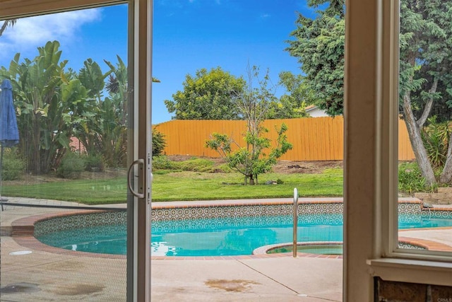 view of pool featuring a fenced in pool and fence