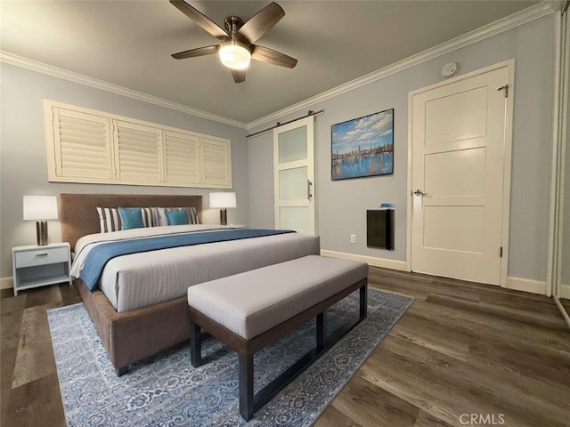 22723 Maple Ave, Torrance, CA 90505 - bedroom featuring dark wood-style floors, ornamental molding, and ceiling fan