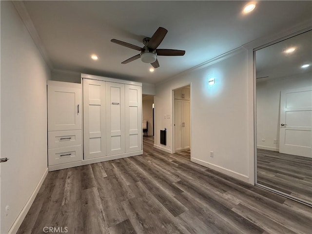 22723 Maple Ave, Torrance, CA 90505 - unfurnished bedroom featuring ornamental molding, recessed lighting, and dark wood-style flooring