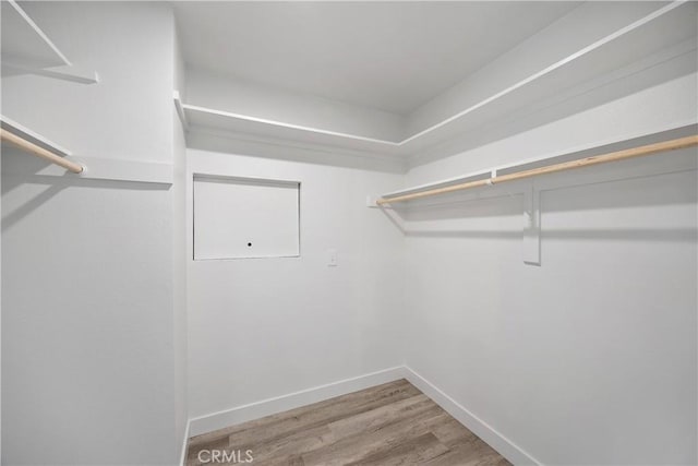 walk in closet with wood finished floors