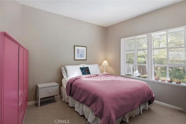 bedroom with baseboards and carpet floors