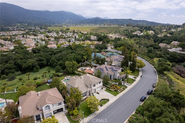aerial view featuring a residential view and a mountain view