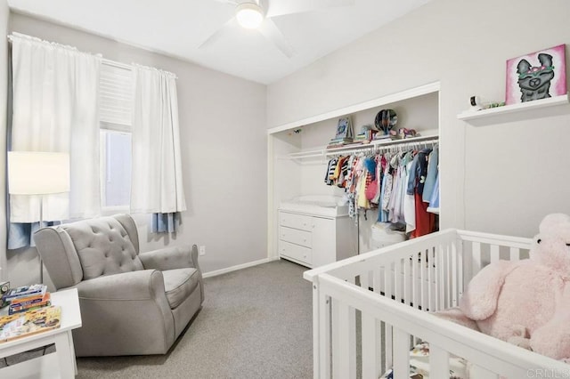 18562 Caminito Pasadero, San Diego, CA 92128 - carpeted bedroom with baseboards, a closet, ceiling fan, and a crib