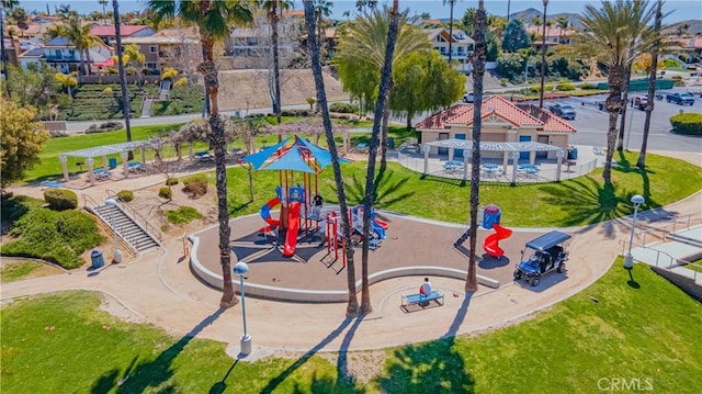 community play area with a residential view