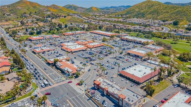drone / aerial view featuring a mountain view