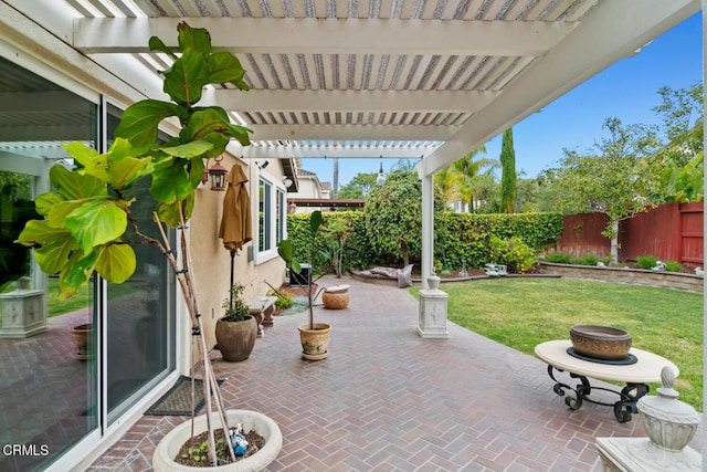 view of patio with a pergola and a fenced backyard